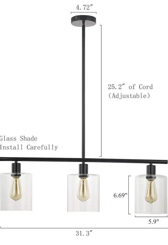 LeeZM Rustic Industrial Chandeliers Modern 3-Light Glass Shades in Indoor Lighting & Fans in Markham / York Region - Image 3