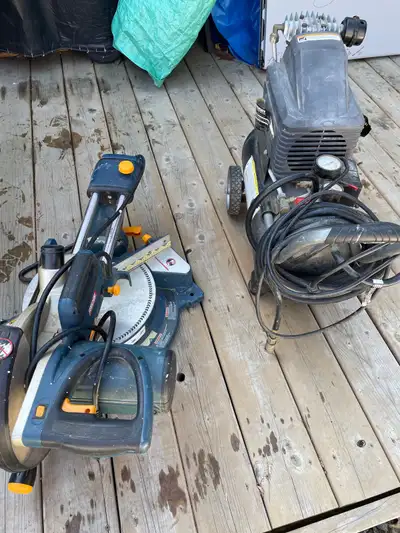Husky Compressor & Ryobi Mitre Saw, View more