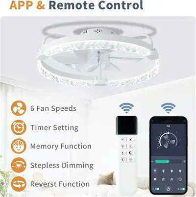 LANMEL 20" Low-Profile Ceiling Fan with LED Light & Remote, 7-Bl, View more