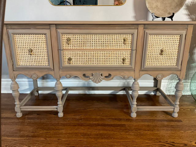 Antique Buffet Restored With Rattan Drawer Fronts 