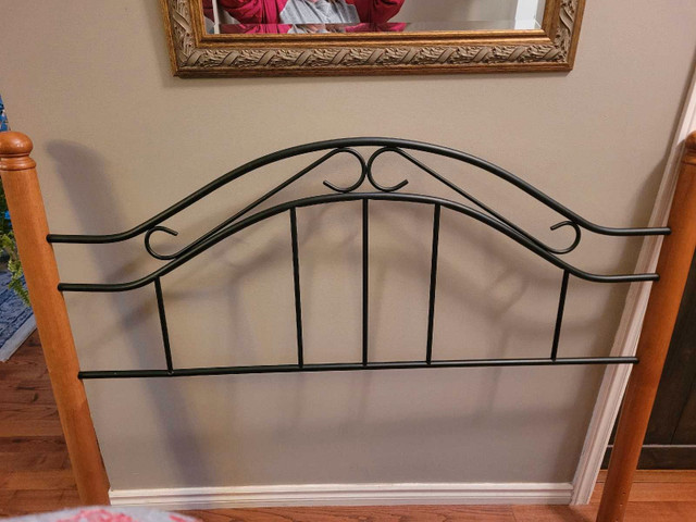 Wood and wrought iron queen size headboard with bedframe in Beds & Mattresses in London