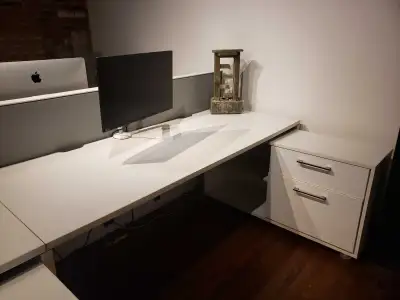 Haworth White Desk & Cabinet Cluster, View more