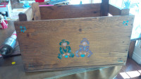 Sturdy, Heavy Wooden Box, Toy Box? Folk Art Girl & Boy Each Side
