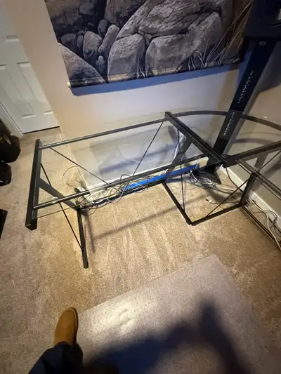 4 piece glass topped computer desk, View more
