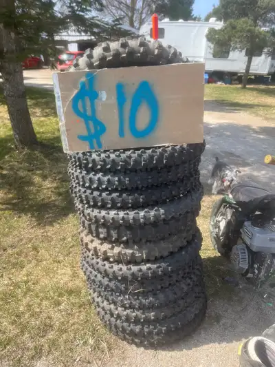Got a bunch of dirt bike tires used barely 10 bucks for one or 15 for two. I’m sure we can make a de...