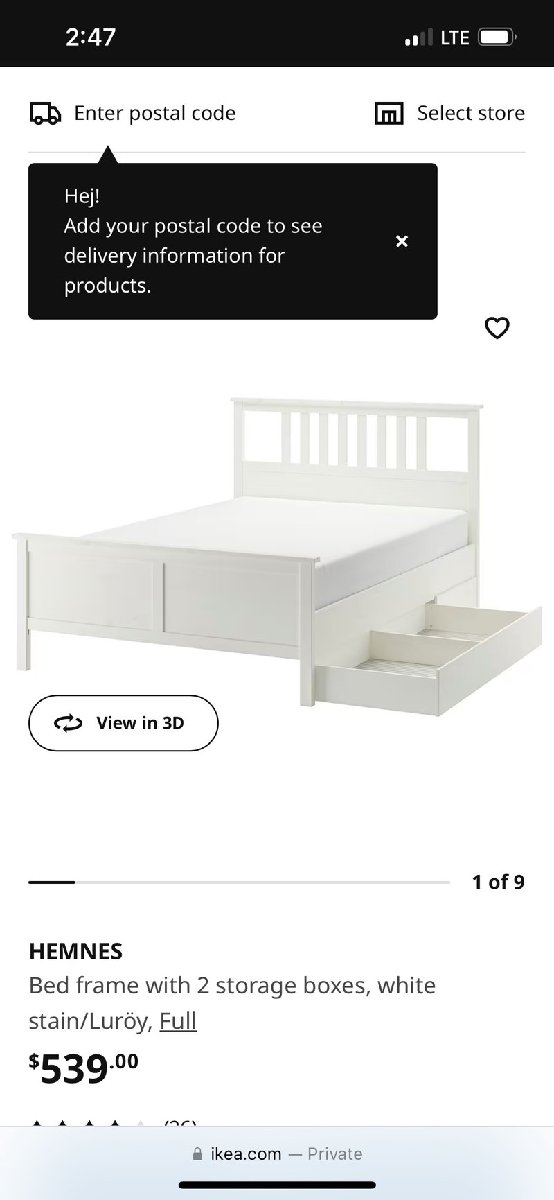 Hemnes Double bed frame with 2 drawers Beds & Mattresses Ottawa