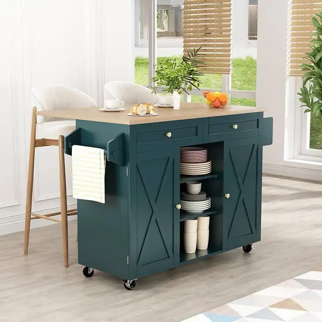 Kitchen Island On Wheels, Dark Green Rolling Kitchen Islands Other