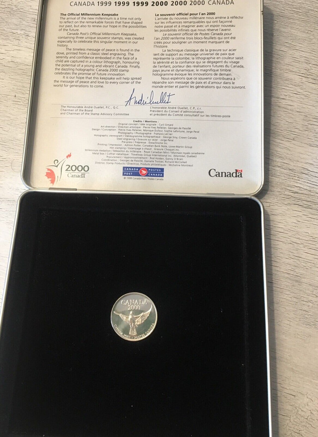 CANADA POST MILLENIUM KEEPSAKE SET 2000 MEDALLION + 3 STAMPS in Arts & Collectibles in Charlottetown - Image 2