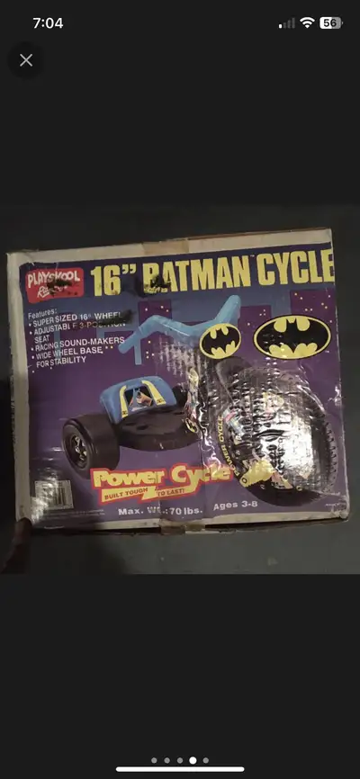 Selling vintage 1989 brand new sealed never opened 16” Batman big wheel ages6-8 made by Power Cycle...