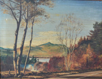VINTAGE 1952 LANDSCAPE OIL ON CANVAS  PAINTING 20 X 16 INCHES