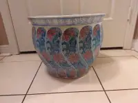 Ceramic blue,pink and white Japanese style pot