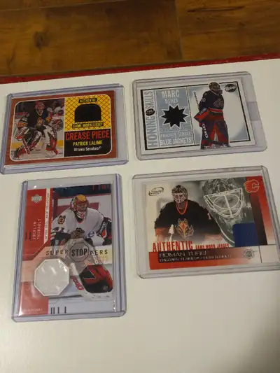 For sale. NHL Hockey Cards Game Jersey Goalies Turek,Denis,Thibault,LaLime Lot 4. All cards are in s...