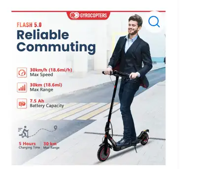 Gyrocopters Flash 5.0 Limited Edition Electric Scooter for Adult & Teens | 8.5” Burst Proof Tires |...