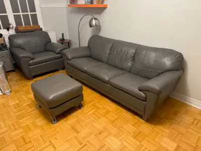 Leather Couch Set – 3 Pieces (Sofa, Armchair, Ottoman), View more