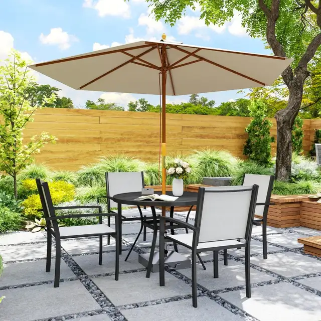 5 Piece Outdoor Dining Set with Round Table and 4 Stackable Chai in Patio & Garden Furniture in Markham / York Region - Image 10