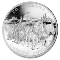 2007 Canadian $20 Holiday Sleigh Ride 1 oz Fine Silver Coin