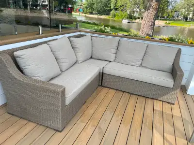 Sectionnel en  rotin beige exterieur, View more