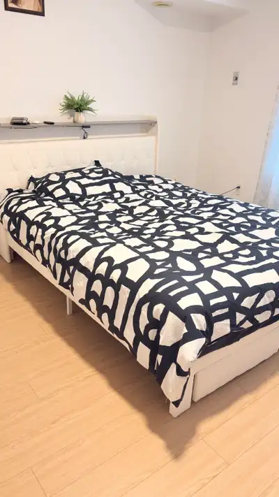 White Queen Bed Frame  – Excellent Condition, View more