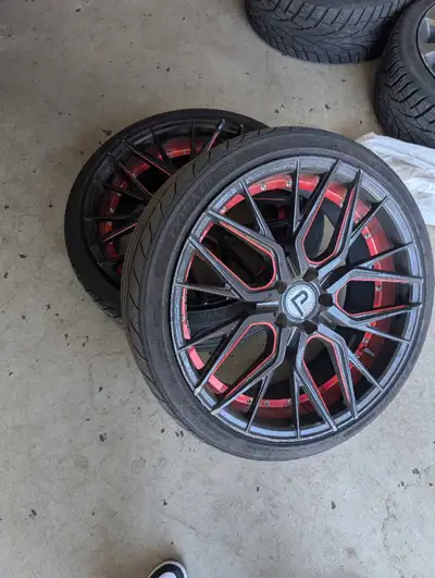 20" used Pinnacle rims black with red trimming. For There are some curb rash.