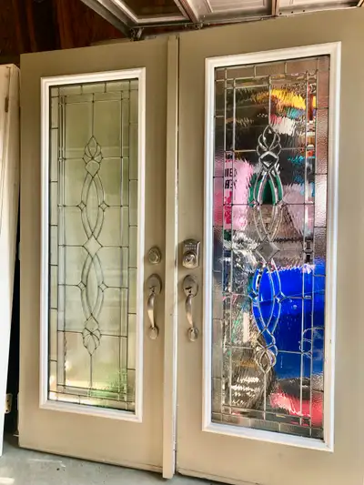 Exterior Metal insulated double doors 64”x80”(31.5”x80”each door) with full window expensive elegant...