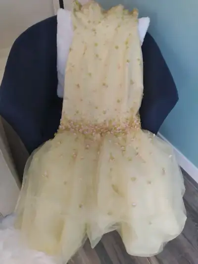 Yellow strapless beaded fishtail dress - Belle, View more
