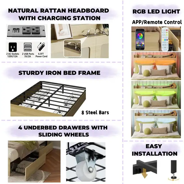 Queen bed with drawers, outlet & light63793683420929123