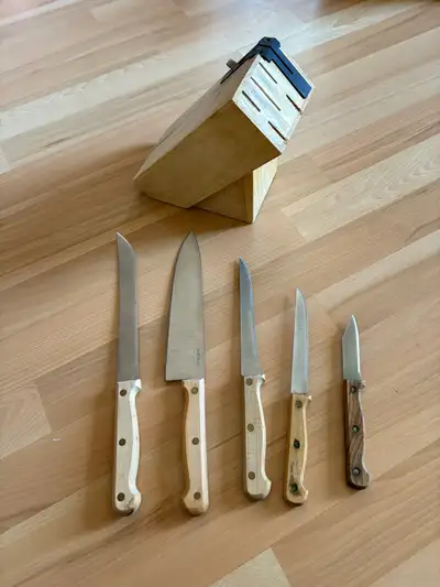 Wood Block with Knives and Sharpener , View more