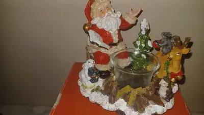 6"T BNIB Cute Santa and his Furry Friends Tealight Candle Holder, View more