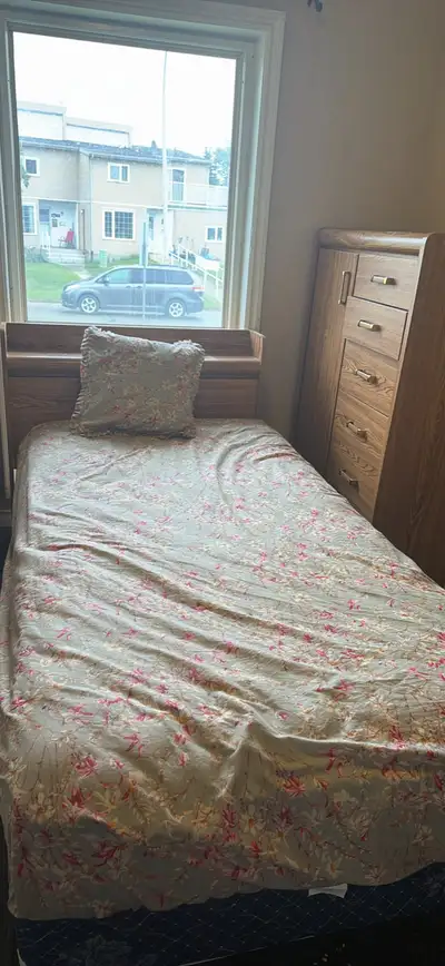 I have bedroom set included single bed one drawer chest one side tale and a dresser with a mirror. I...