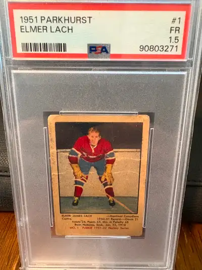 $150 REDUCED 1951 Parkhurst #1 Elmer Lach PSA 1.5, View more