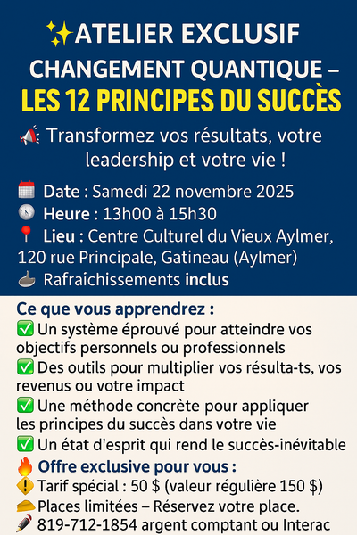 ATELIER EXCLUSIF –✨LES 12 PRINCIPES DU SUCCÈS Méthode Canfield, View more