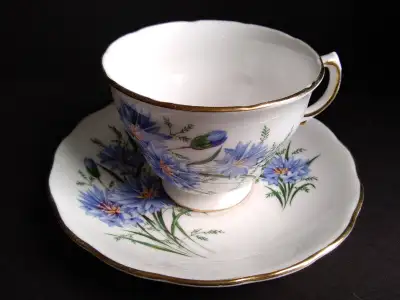 Royal Vale Bone China Cornflowers Teacup and Saucer made in England by Ridgway Potteries Ltd., Patt....