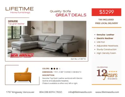 Item No. LH 5871-A WAS $4499 NOW $3299 Colors Available: Black, Brown, Dark Grey, Light Grey, and Of...