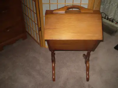 VINTAGE SOLID WOODEN " SEWING BOX 1950's " with Hinged Top Doors, View more