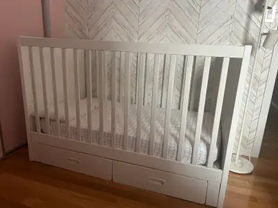 IKEA STUVA Convertible Crib with Drawers + Mattress & Bedding, View more