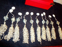 10 Long Sparkling White Crystal Beaded Tassels as Tree Ornaments