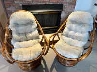 Rattan swivel chairs with cushions 