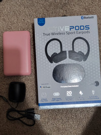 Pink portable charging dock + Bluetooth speaker + sport earbuds