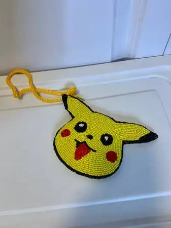 POKEMON-PIKACHU-YELLOW BEADED COIN PURSE/WALLET / ZIPPER TOP, View more