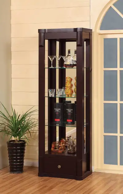 NEW- Display Storage Shelving Cabinet With Light- Dark Cherry, View more