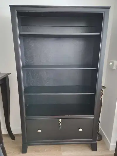 Solid Wood Bookcase with Locking Drawer, View more