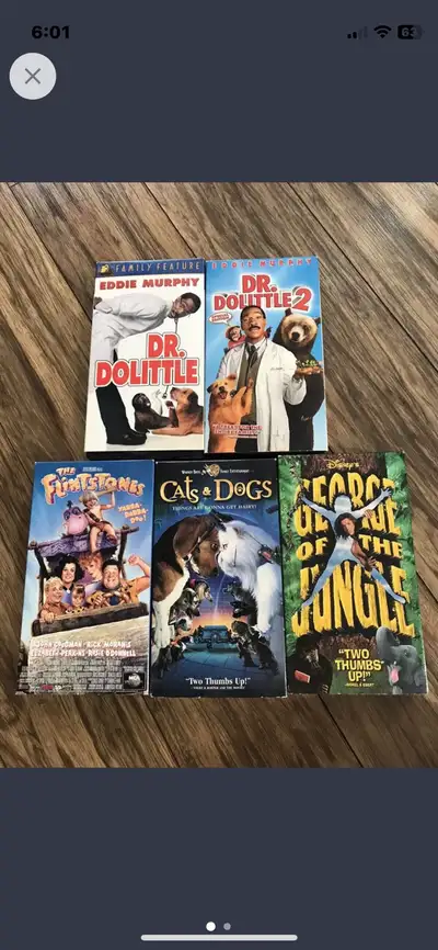 Lot of 5. Previously enjoyed. Great movies for kids and adults. $5 CASH for All. Pick up East End
