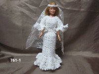 Wedding dress, train and veil for fashion doll