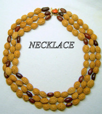 Vintage Necklace, 3 strands of  beans and nuts