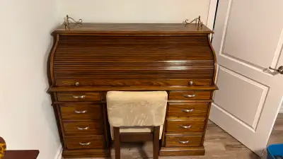 Solid Oak roll top desk, View more