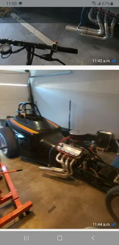 This dragster has a chromoly tube frame chassis 125 in and has a current 6.0 chassis certification w...