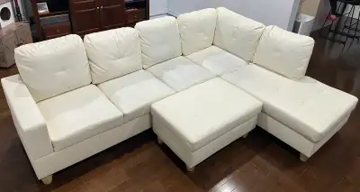 Sofa and Chaise with Ottoman - Faux Leather, View more