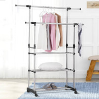 Clothes Rack with Wheels Extendable Coat Rack with 3 Storage 