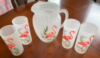 Vintage Flamingo Pitcher and Glasses
