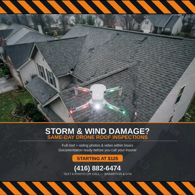 Same-Day Drone Roof Inspection — Storm & Wind Damage (Brampton/G